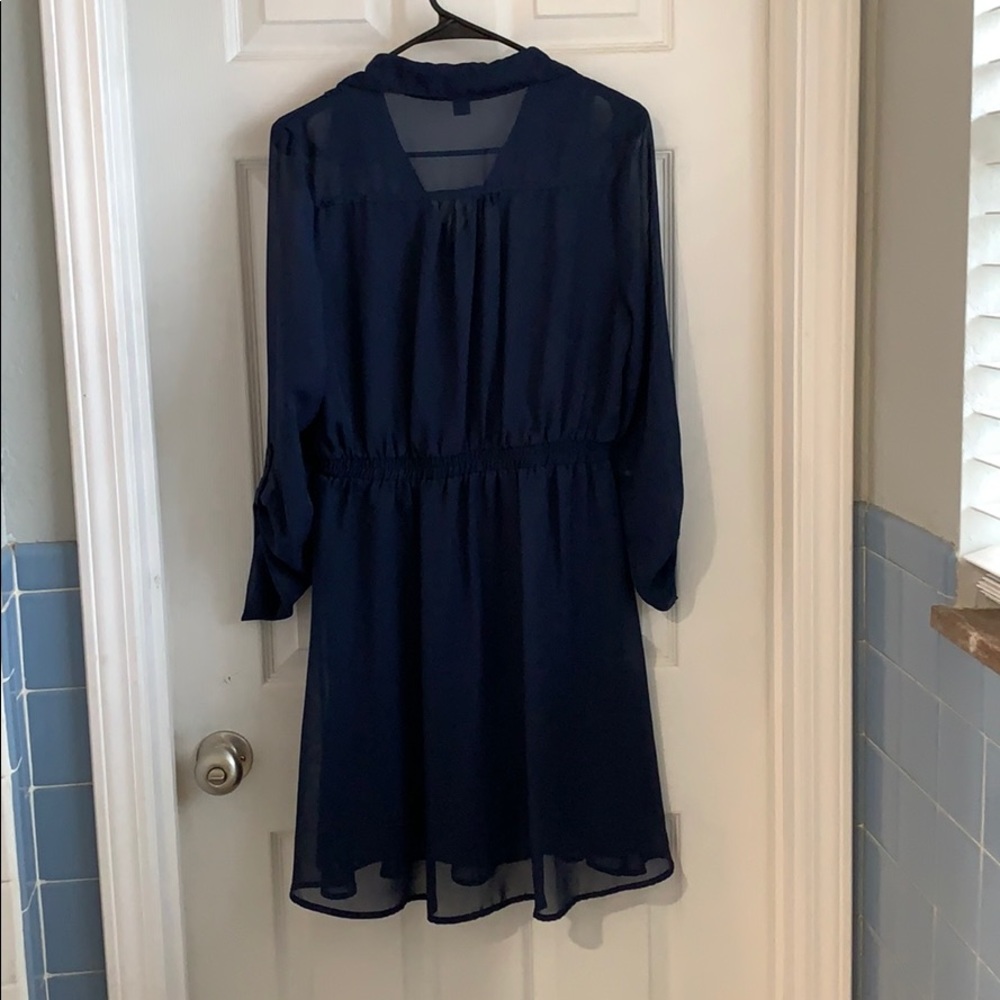 Navy Button Up Sheer Dress - Picture 2 of 8